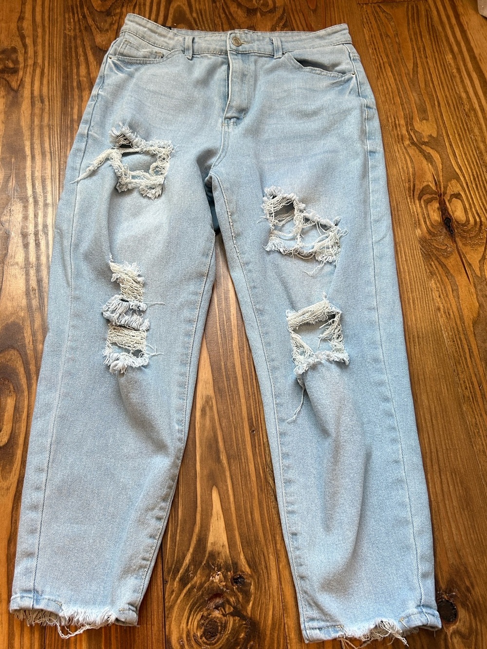 Light Blue Distressed Boyfriend Jeans for Women